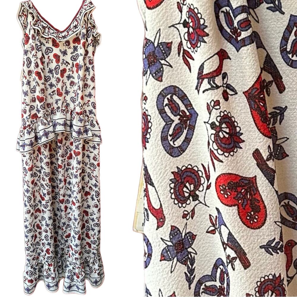 NWT Gorgeous Max Studio Ruffled Heart Maxi Dress vintage heart M